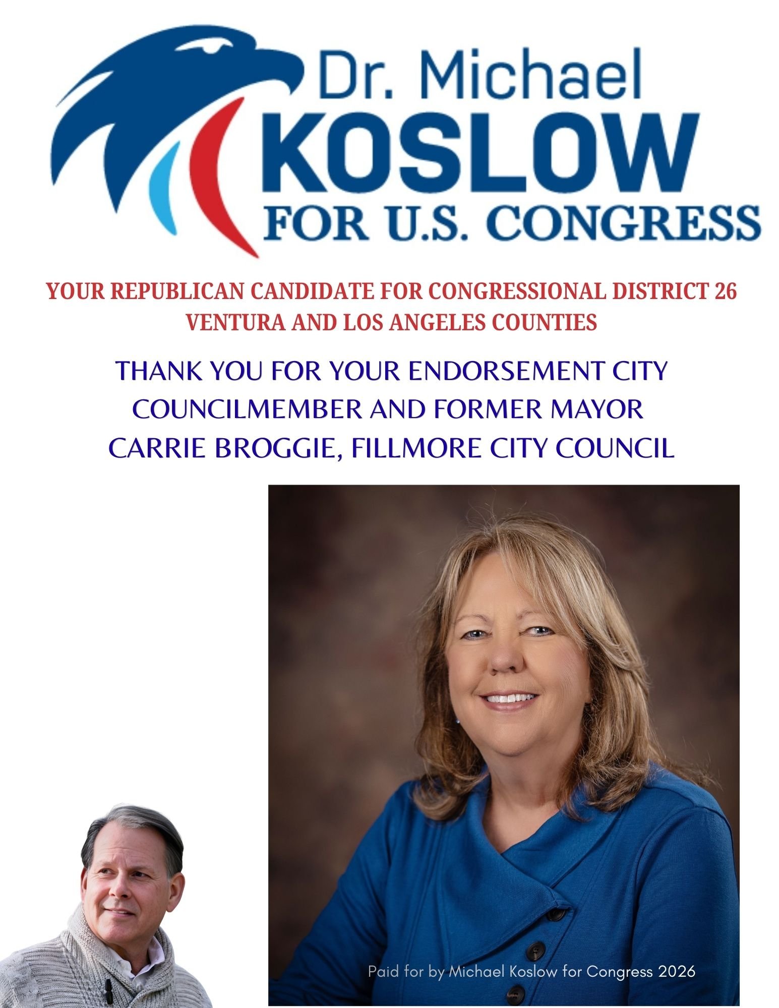 Gilmore City Councilwoman Carrie Broggie endorses Michael Koslow for Congress CA-26